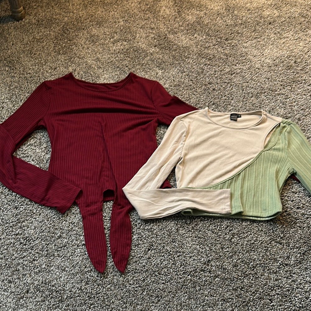 Red and Green Asymmetrical Tie Front Crop Top